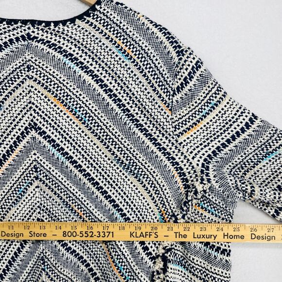 LUCKY BRAND Cardigan Womens L Open Front Fringe Sweater Shawl Cotton Black - Picture 10 of 11